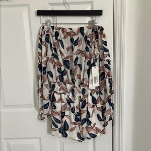 Leaf Print Off-Shoulder Romper with Cut Out Back